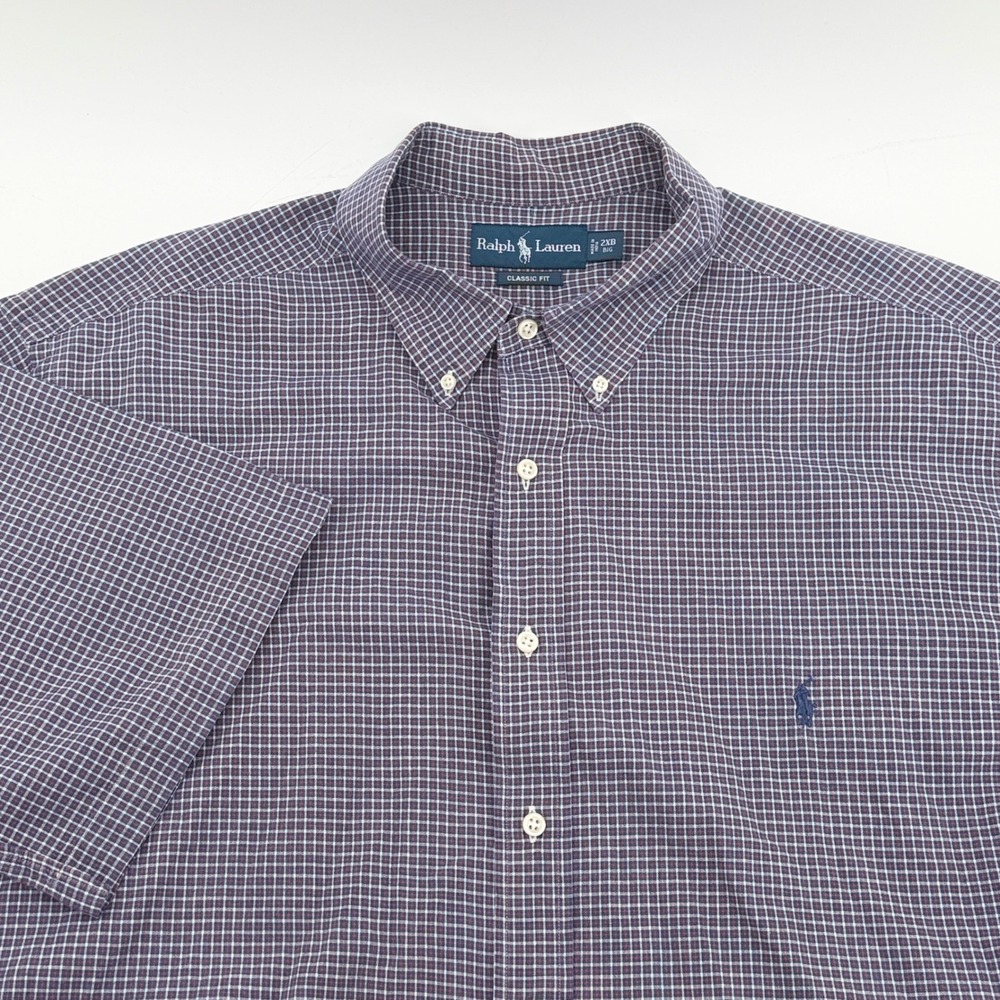 Ralph Lauren Mens 2XB Big Classic Fit Short Sleeve Button Down Shirt Blue Plaid